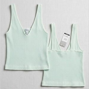 Nikibiki Light Green Ribbed V-Neck Tank Top